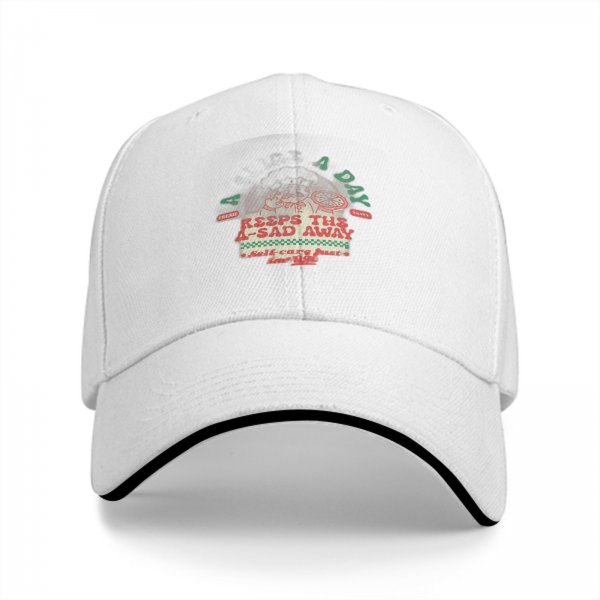 Black baseball cap with 'Keeps The A-Sad Away' graphic print
