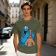 Olive T-shirt with Cookie Monster covering gingerbread man’s eyes