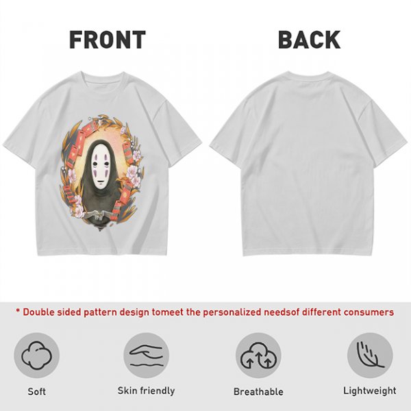 Spirited Away No-Face Graphic Tee with Cherry Blossoms and Lanterns