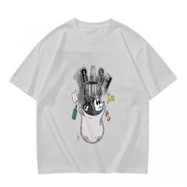 Olive graphic t-shirt with Trash Club raccoon and panda in trash can print