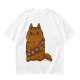 Olive green t-shirt with a grumpy cat in a Chewbacca-style bandolier print