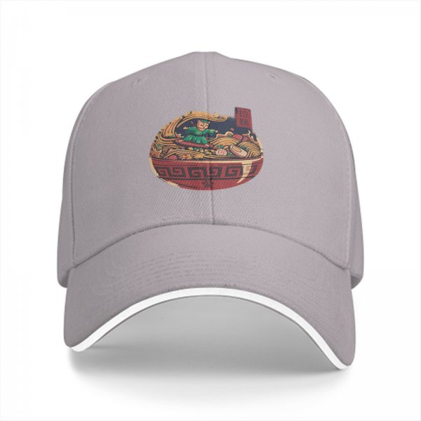Black Baseball Cap With Ramen Bowl Cat Warrior Artwork
