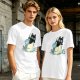 Olive T-Shirt With Black Cat Emerging From Wave Check Mark Print