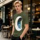 Olive T-Shirt with Crescent Moon London Skyline Flying Figures Print