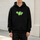 Black Hoodie With Cute Green Dinosaur Graphic Print
