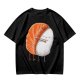 Olive T-shirt with Cute Hugging Salmon Sushi and Rice Print