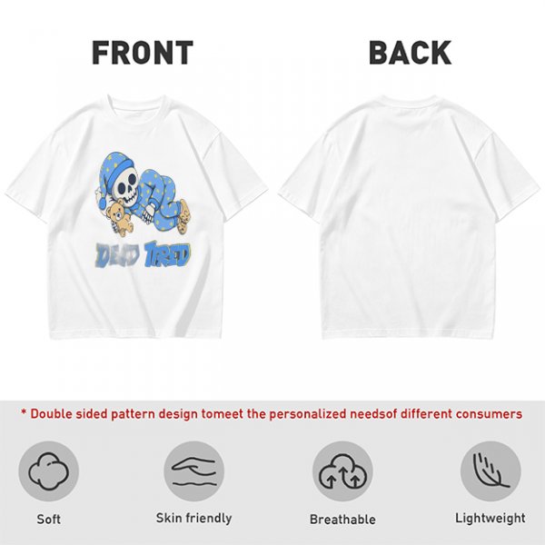Olive T-Shirt with Sleeping Skeleton in Pajamas 'Dead Tired' Print