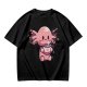 Olive T-Shirt With Cute Axolotl Holding Hot Drink Print