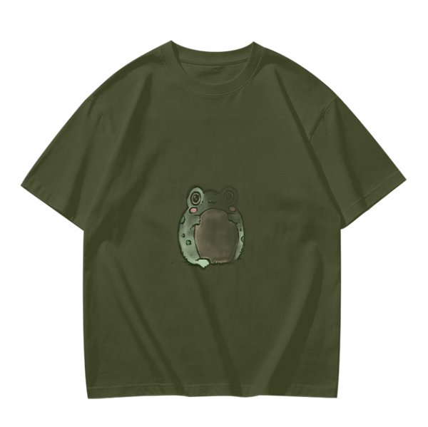 Olive Green T-Shirt With Cute Chubby Frog Graphic Print