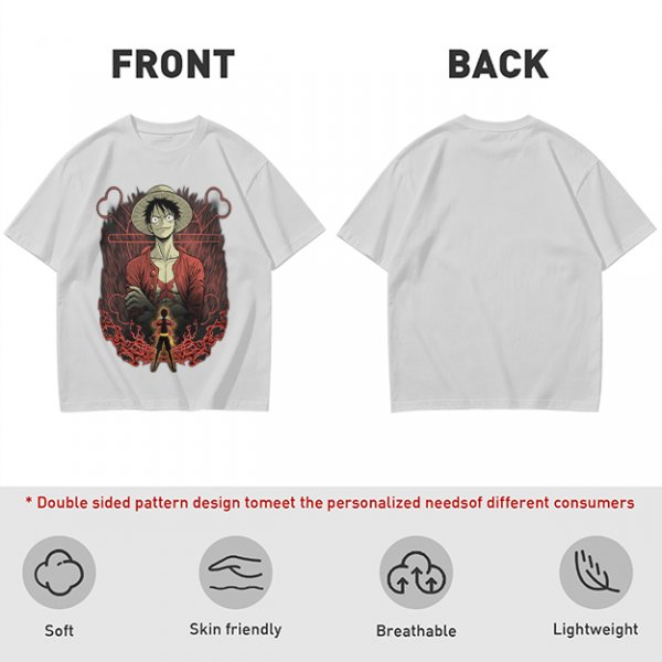 One Piece Luffy Graphic Print Olive T-Shirt