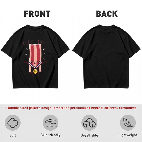 Olive T-Shirt With Cartoon Bacon Champion Medal Print