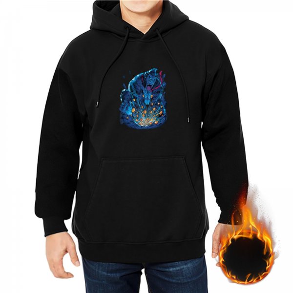 Black Hoodie With Abstract Blue Glowing Artwork Print