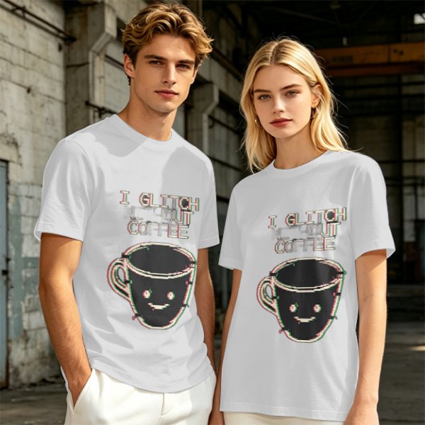 Olive Glitch Coffee Themed Graphic T-Shirt
