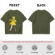 Olive Green T-Shirt With Whimsical Yellow Girl Graphic Print
