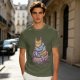 Olive T-Shirt With Meditating Cat Graphic Print