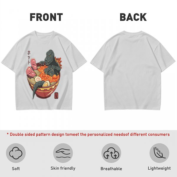 Godzilla in spicy ramen bowl graphic tee