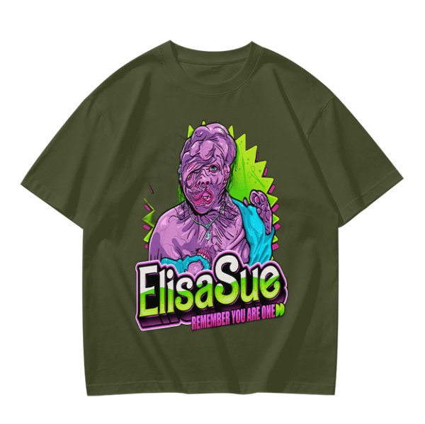Olive Graphic T-Shirt With ElisaSue Artwork And Slogan