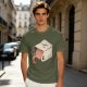 Olive T-Shirt With Whimsical Cat Mug Graphic Print