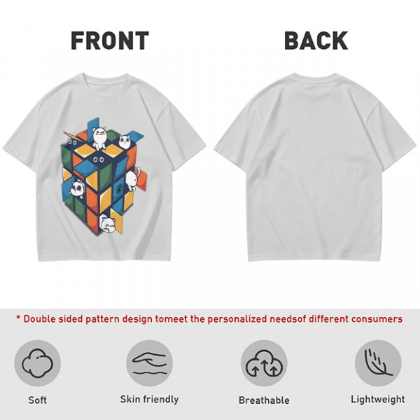 Olive T-Shirt With Cute Cats On A Rubik's Cube Graphic