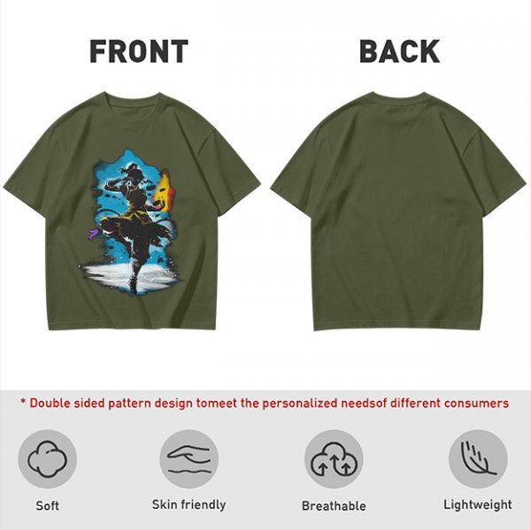 Olive T-Shirt With Fantasy Martial Artist Silhouette Graphic