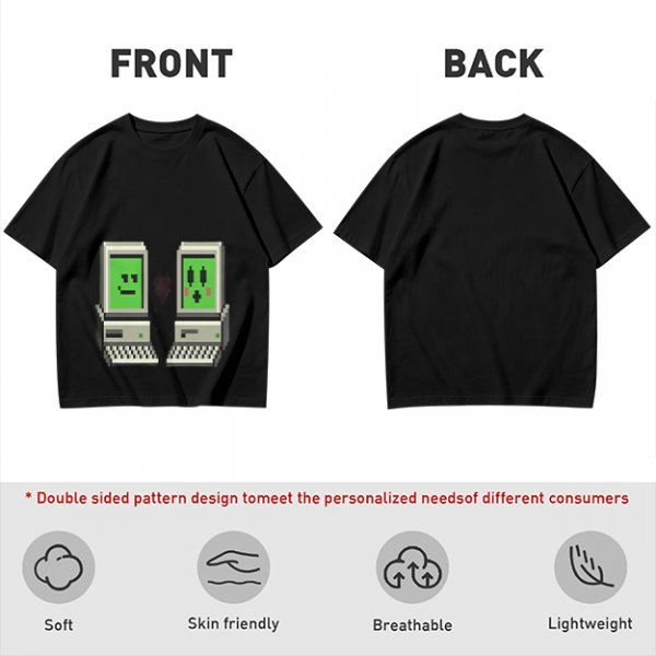 Olive T-shirt with pixel art retro computer characters print