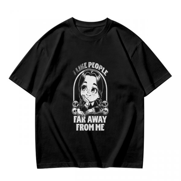 Olive t-shirt with Wednesday Addams 'I Like People Far Away From Me' print