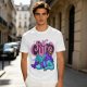 Olive t-shirt with 'Felt Cute' Skeletor graphic print