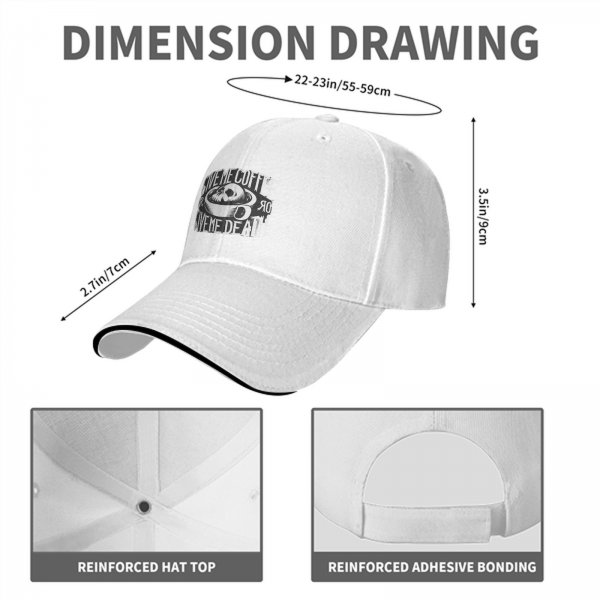 Black baseball cap with 'Give Me Coffee Or Give Me Death' skull graphic