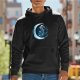 Black Hoodie With Crescent Moon And Celestial Rider Graphic
