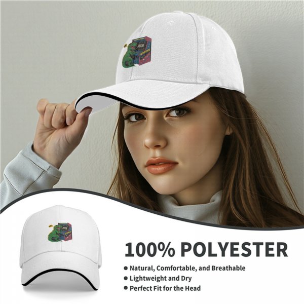Black Baseball Cap with T-Rex Playing Asteroids Arcade Game Over Print