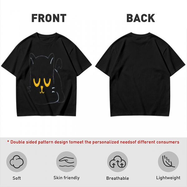 Olive T-Shirt with Relaxed Black Cat Graphic Design