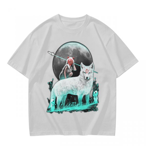Olive T-Shirt With Wolf Warrior And Moon Forest Art Print