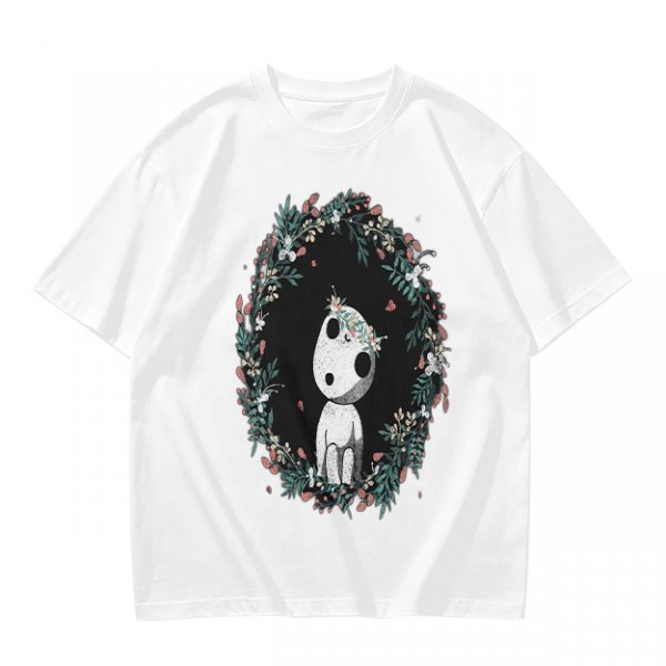 Olive T-Shirt with Kodama Forest Spirit Floral Wreath Print