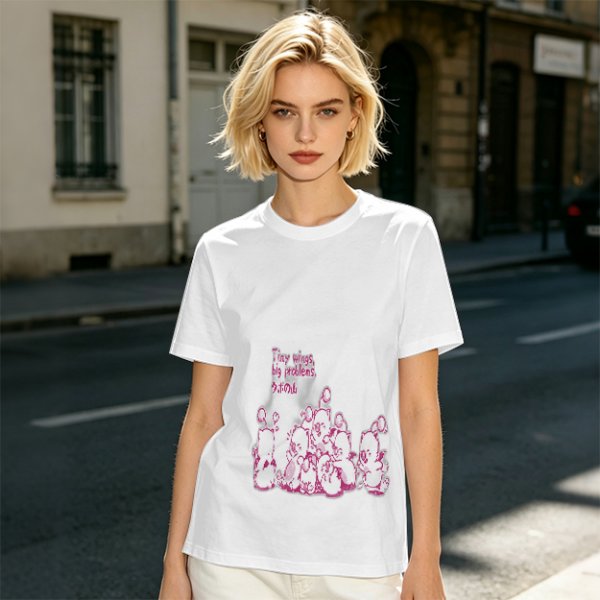 Olive Green T-Shirt With Pink Whimsical Graphic Print