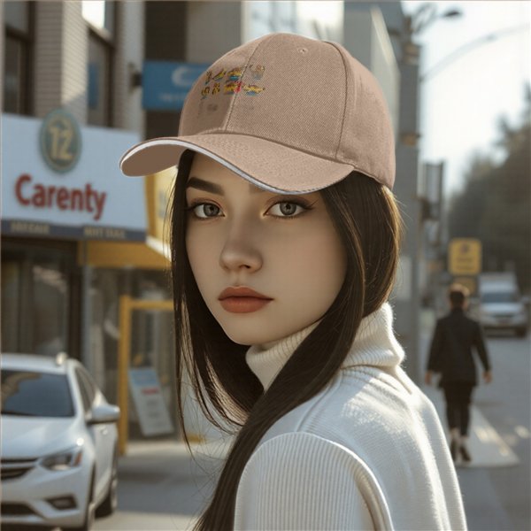 Black baseball cap with playful illustrated cat designs