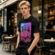 Olive T-Shirt With Neon Cyberpunk Warrior Women Graphic