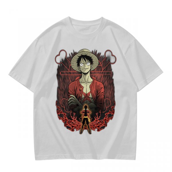 One Piece Luffy Graphic Print Olive T-Shirt