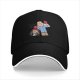 Black baseball cap with Forrest Gump ping pong cartoon graphic