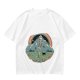 Olive T-shirt with Dancing Skeleton Mountain Rainbow Cat Graphic