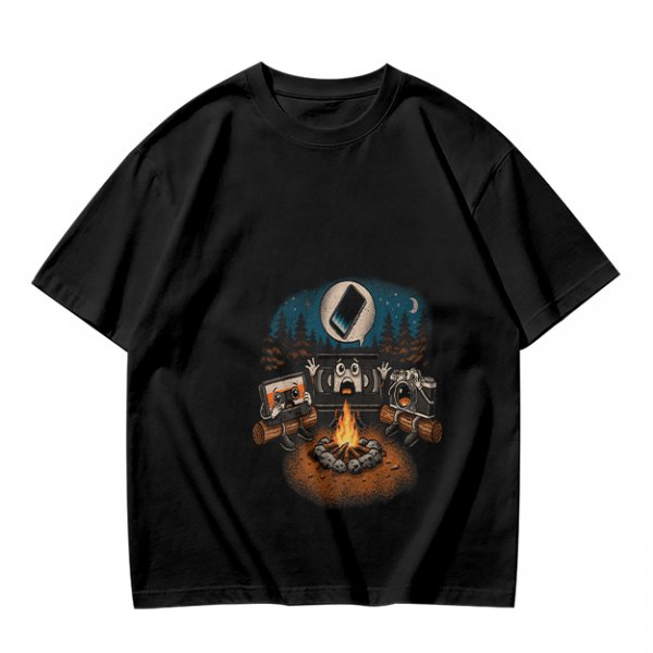 Oversized Army Green T-Shirt With Funny Tech Campfire Graphic
