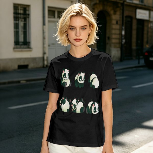 Olive T-Shirt With Cute Rolling Panda Graphic Prints