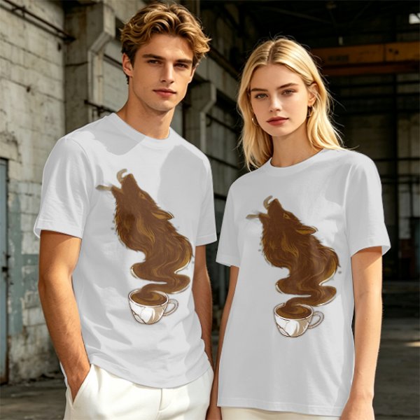 Olive T-Shirt With Coffee Wolf Steam Graphic Print