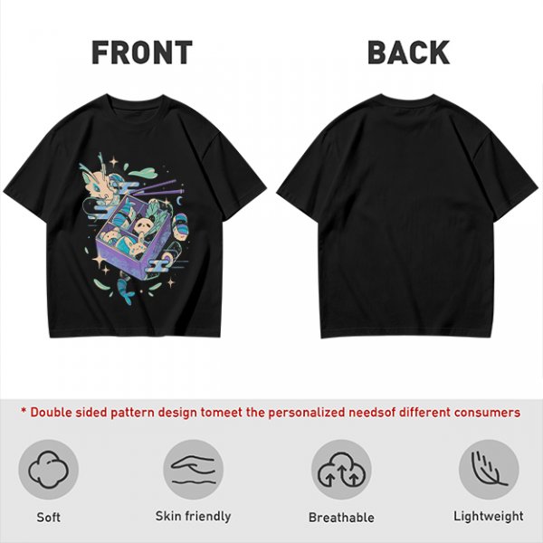 Olive t-shirt with whimsical bento box animal graphic print