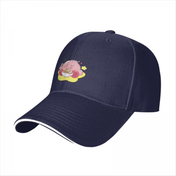 Black baseball cap featuring Kirby eating ramen