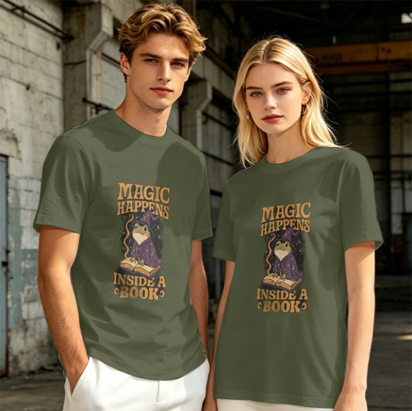 Magic Happens Inside A Book Frog Wizard Graphic T-Shirt