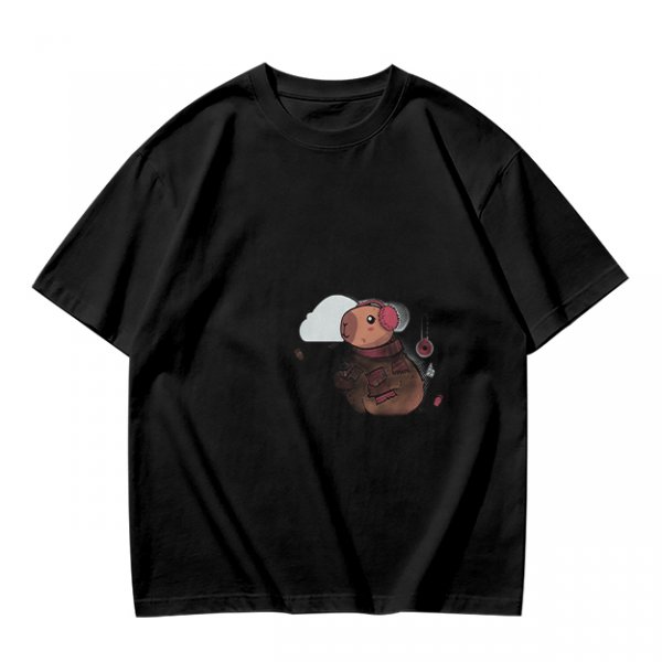 Olive Green T-Shirt With Cute Cartoon Pig Print