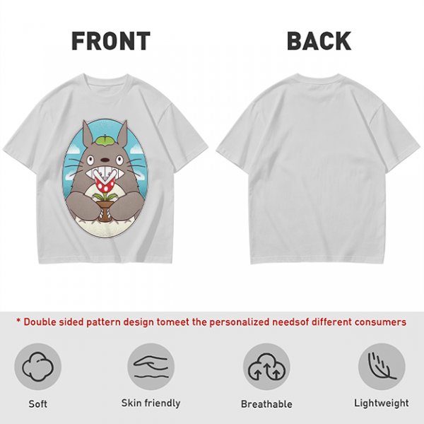 Olive Green T-Shirt with Totoro Holding Piranha Plant Print