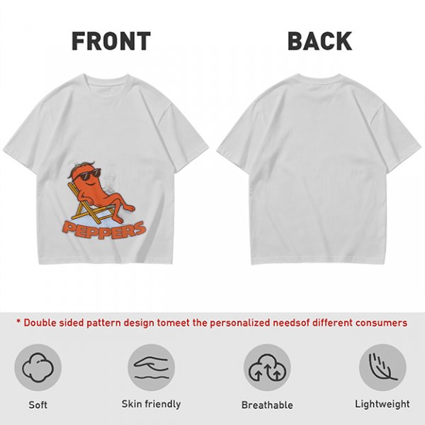 Olive T-shirt with Relaxed Cartoon Chili Pepper Wearing Sunglasses and Peppers Text