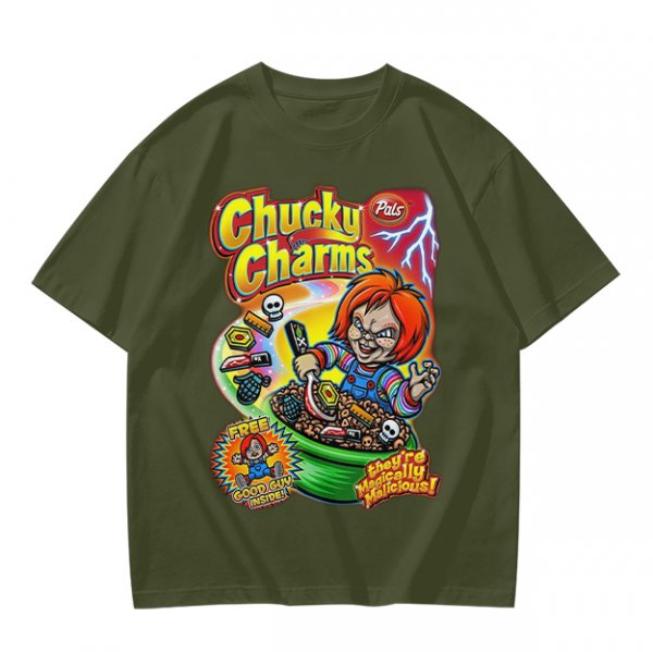 Chucky Charms Horror Cereal Themed Graphic T-Shirt