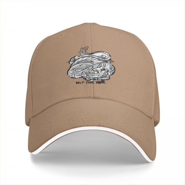 Black Baseball Cap With White Swirling Dragon Artwork
